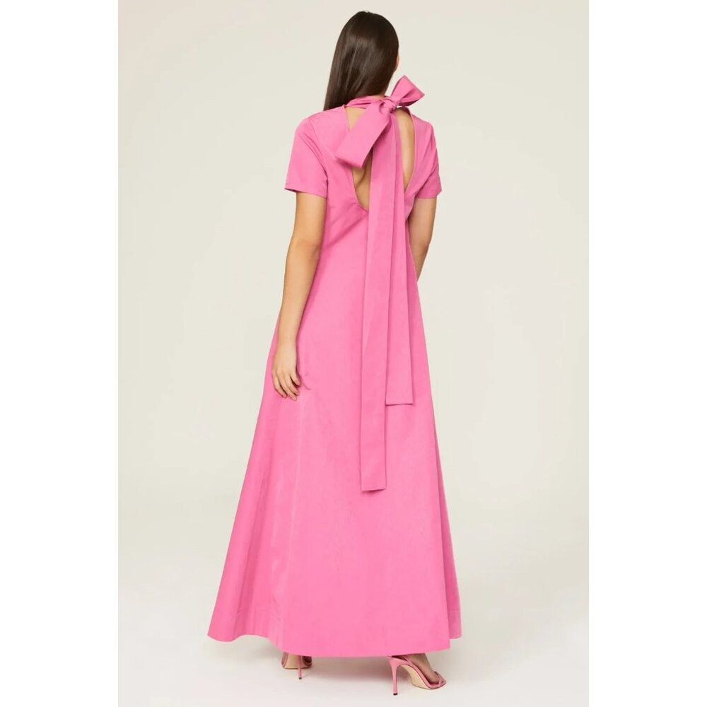 NWT Staud Ilana in Lollipop Pink Taffeta Tie Back A-line Maxi Dress S $375 - Picture 15 of 15